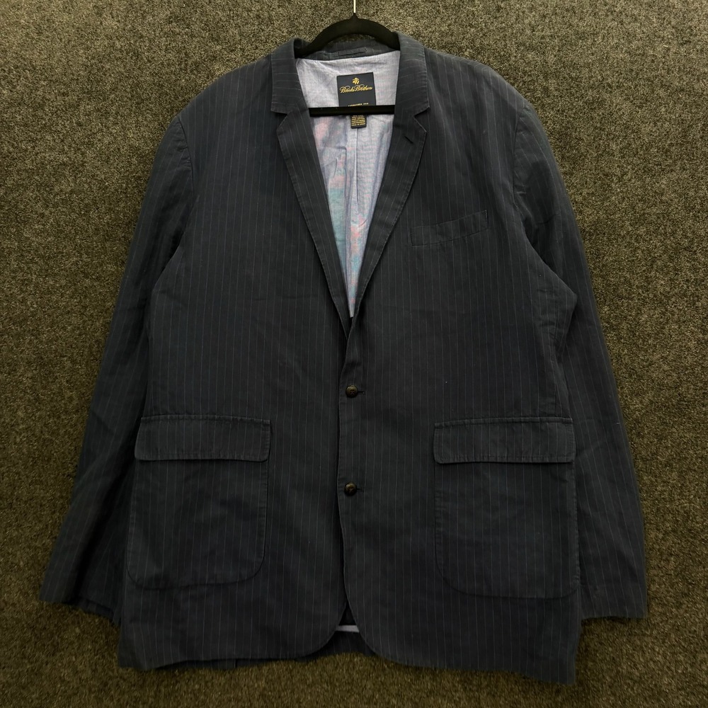 Brooks Brothers Mens XXL Navy Blue Pinstripe Cotton Linen Blazer Sport Coat